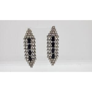Vintage Rhinestone Earrings Black & White Drama Long Dangle Formal Movement Clip